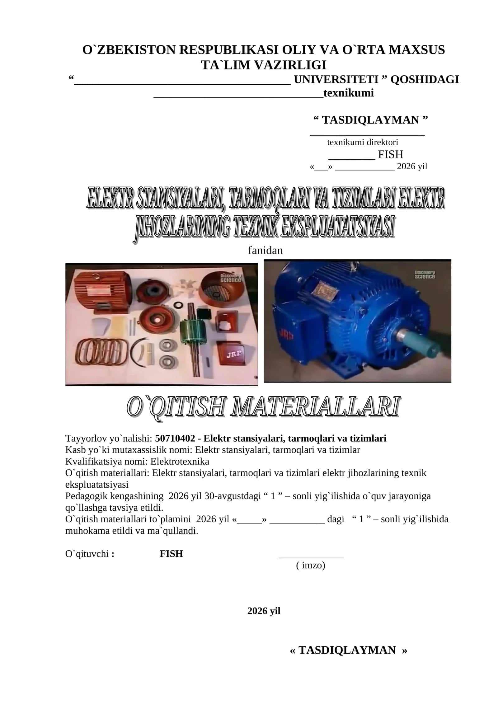 Elektr stansiyalari, tarmoqlari va tizimlari 1