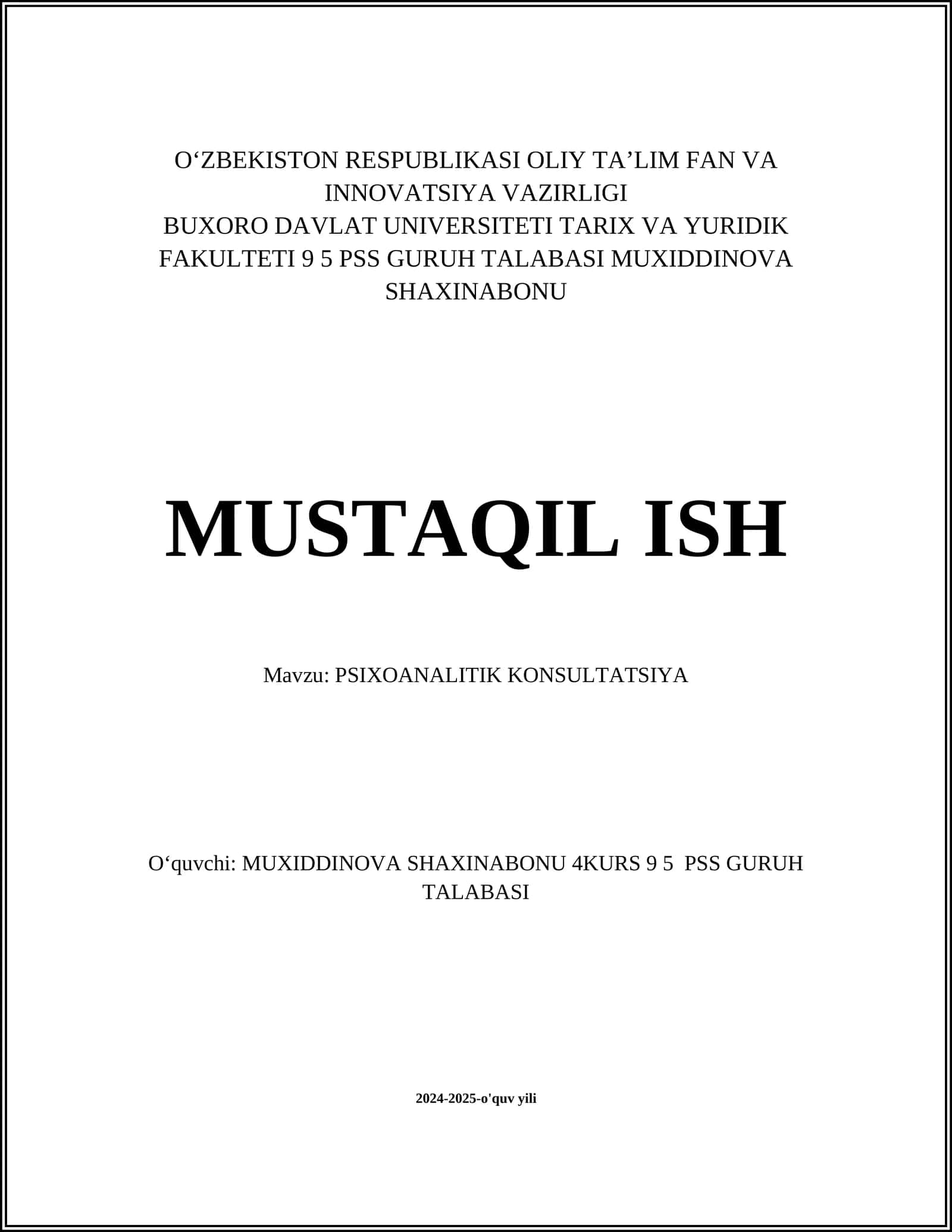 PSIXOANALITIK KONSULTATSIYA 1