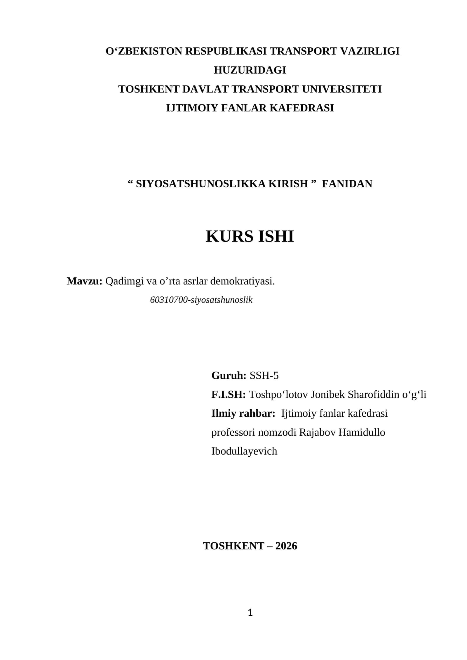 SIYOSATSHUNOSLIKKA KIRISH 1