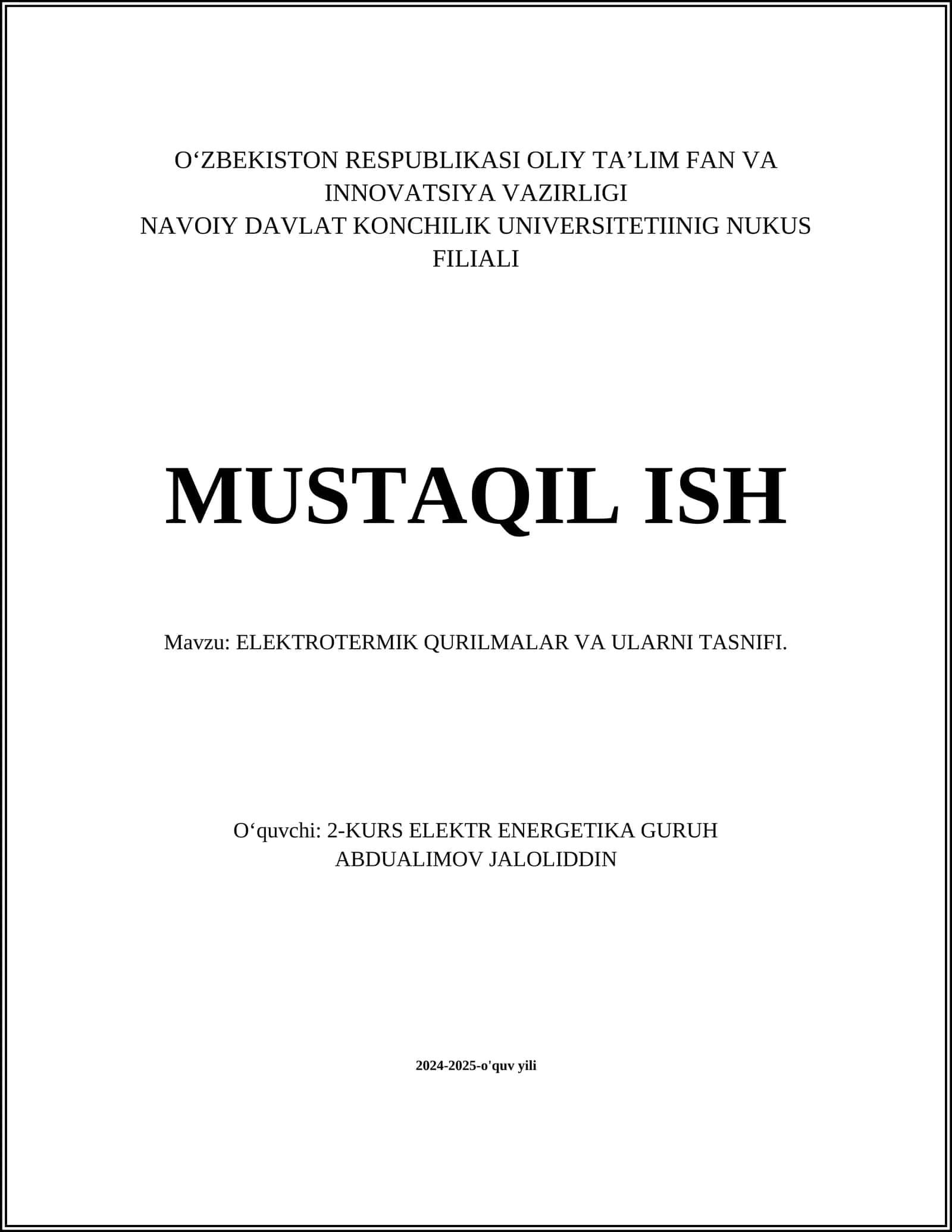 ELEKTROTERMIK QURILMALAR VA ULARNI TASNIFI 1