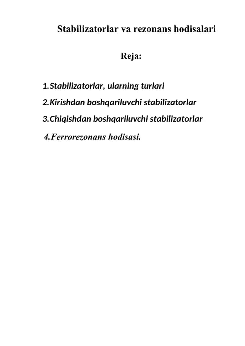 Stabilizatorlar va rezonans hodisalari 1