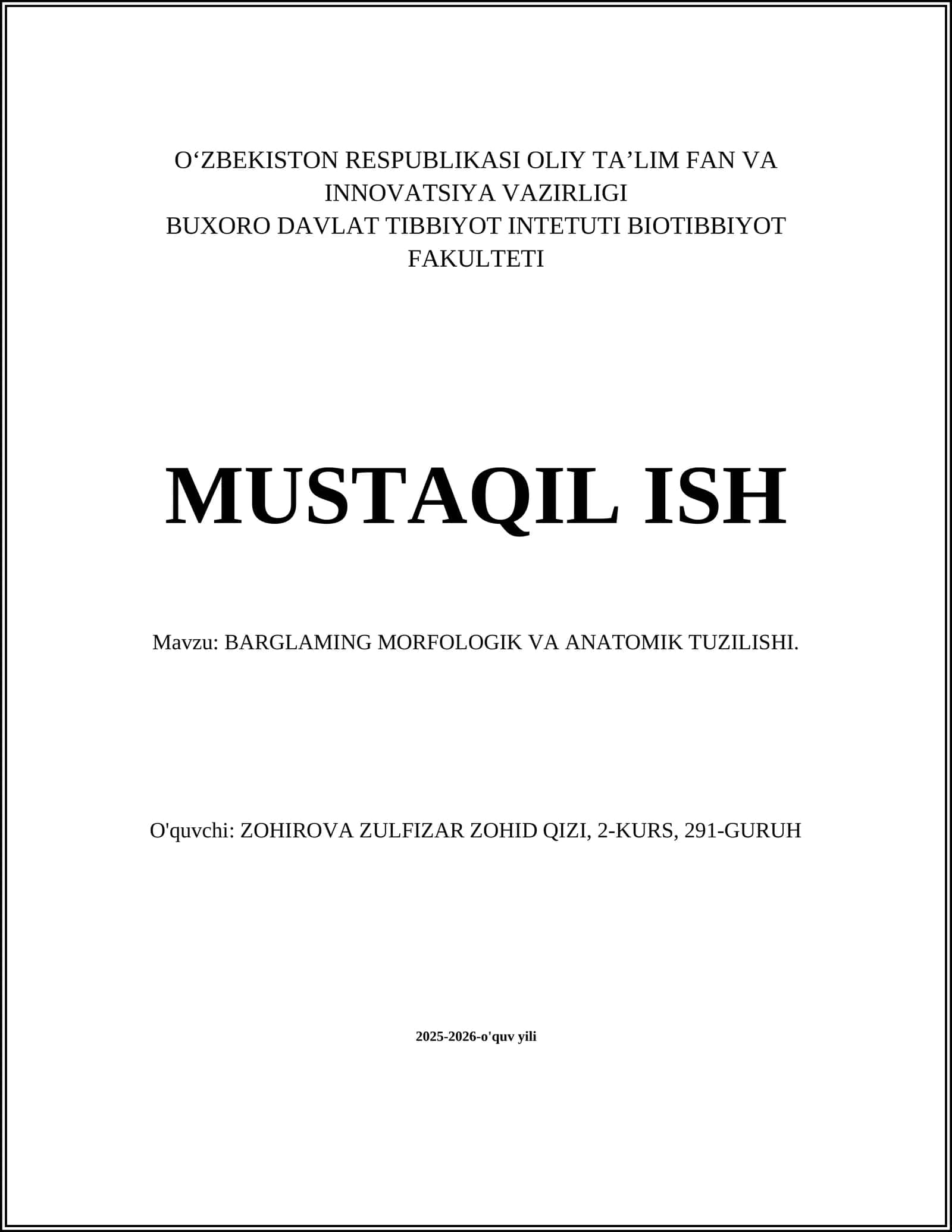 BARGLAMING MORFOLOGIK VA ANATOMIK TUZILISHI 1