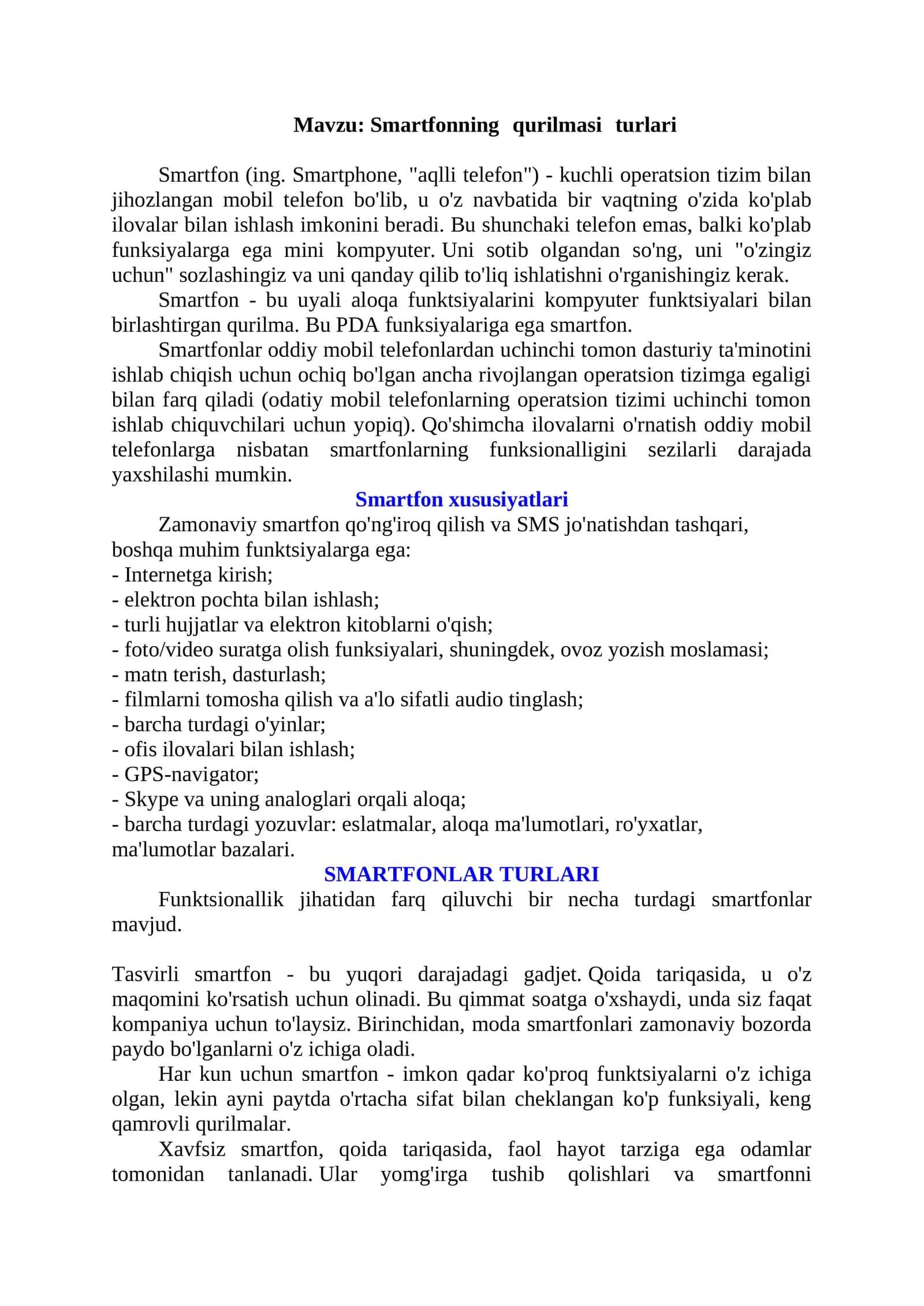 Smartfonning qurilmasi turlari 1