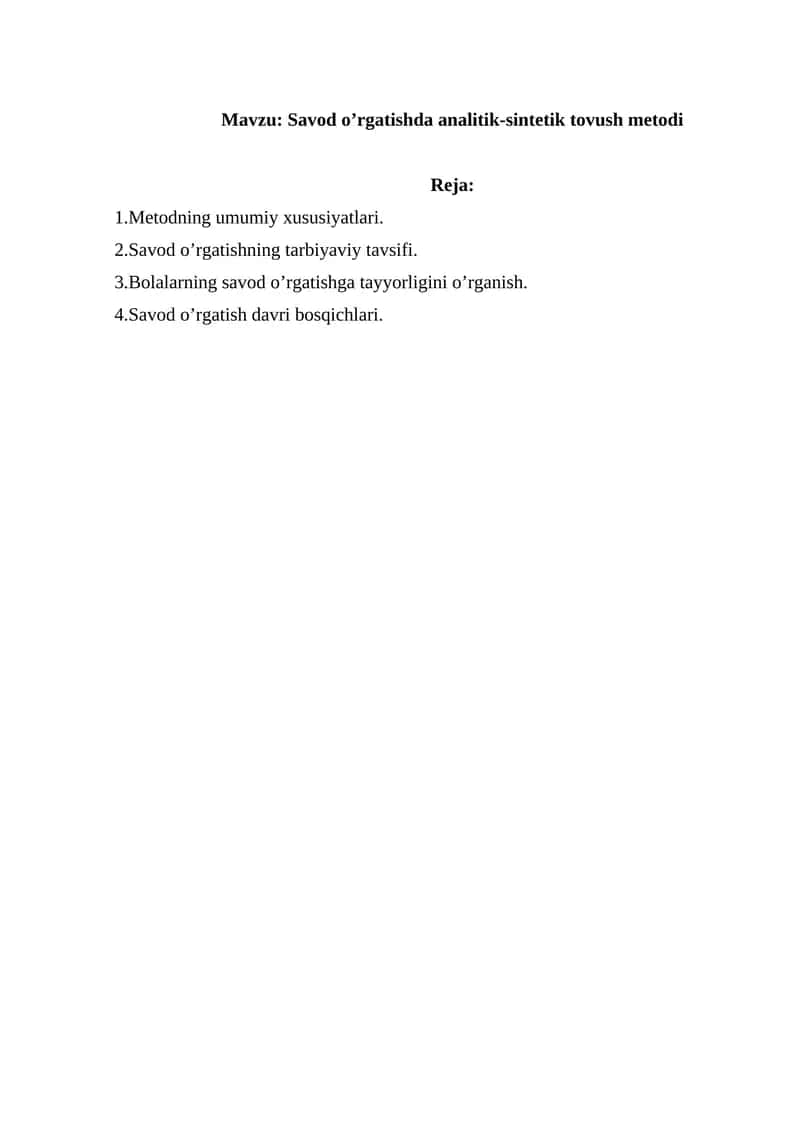 Savod o’rgatishda analitik-sintetik tovush metodi 1