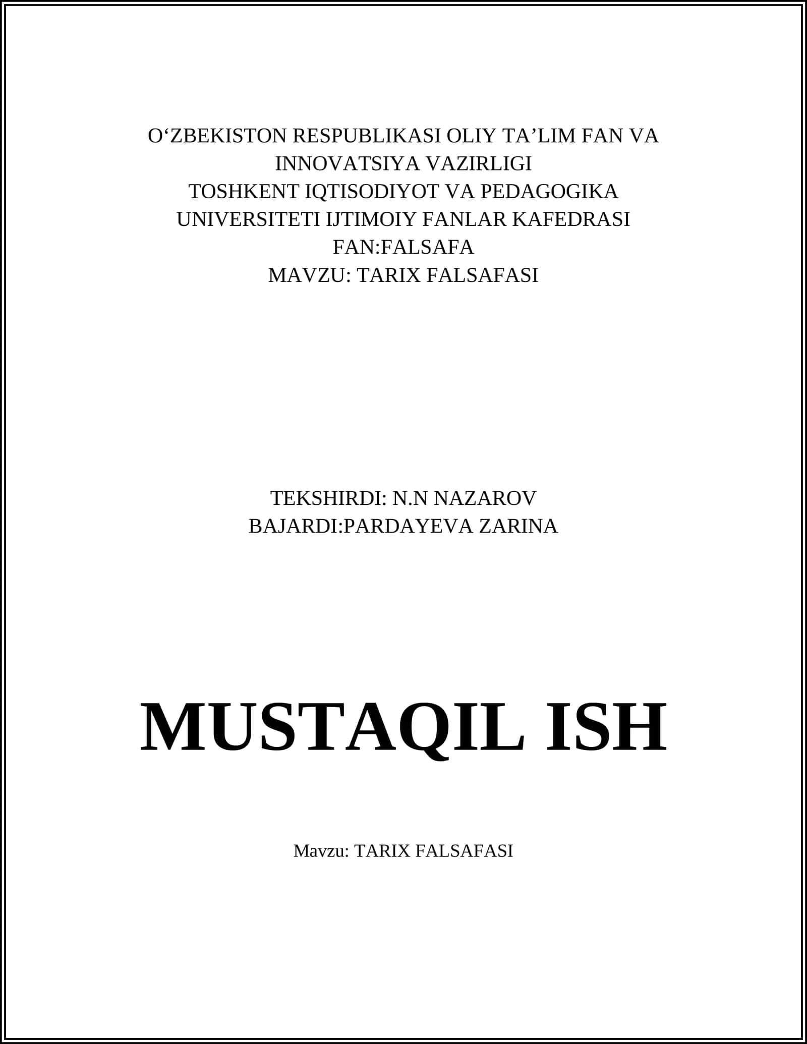 TARIX FALSAFASI 1