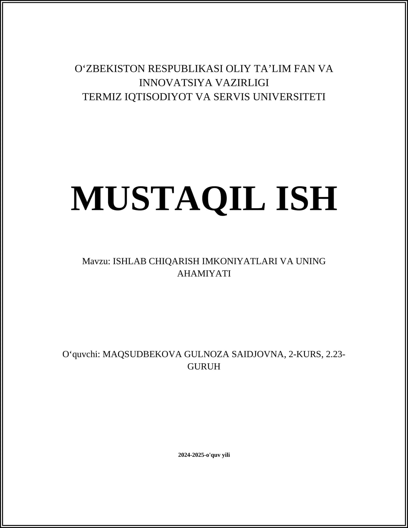 ISHLAB CHIQARISH IMKONIYATLARI VA UNING AHAMIYATI 1