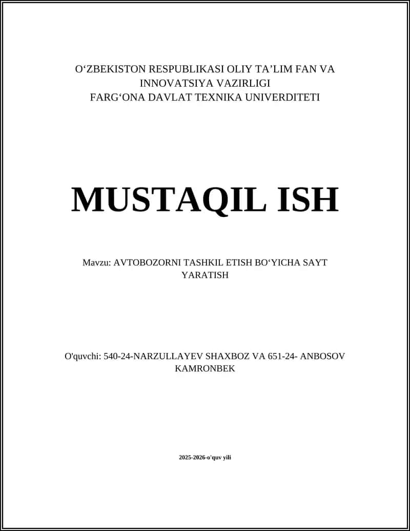 AVTOBOZORNI TASHKIL ETISH BOʻYICHA SAYT YARATISH 1