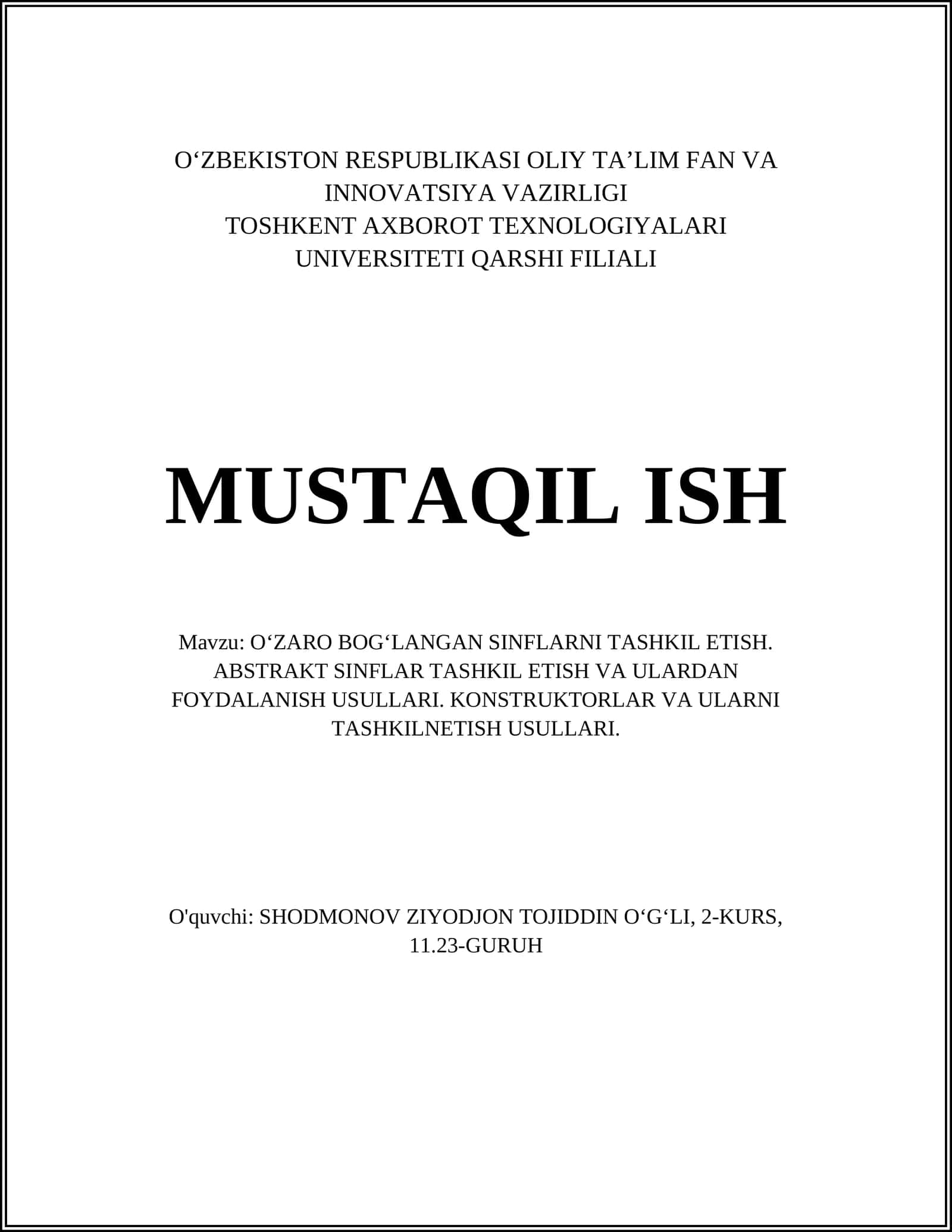 O‘ZARO BOG‘LANGAN SINFLARNI TASHKIL ETISH 1