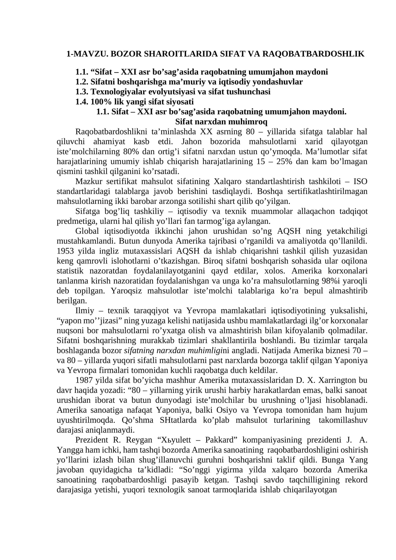 Sifat va Raqobatbardoshlik 1