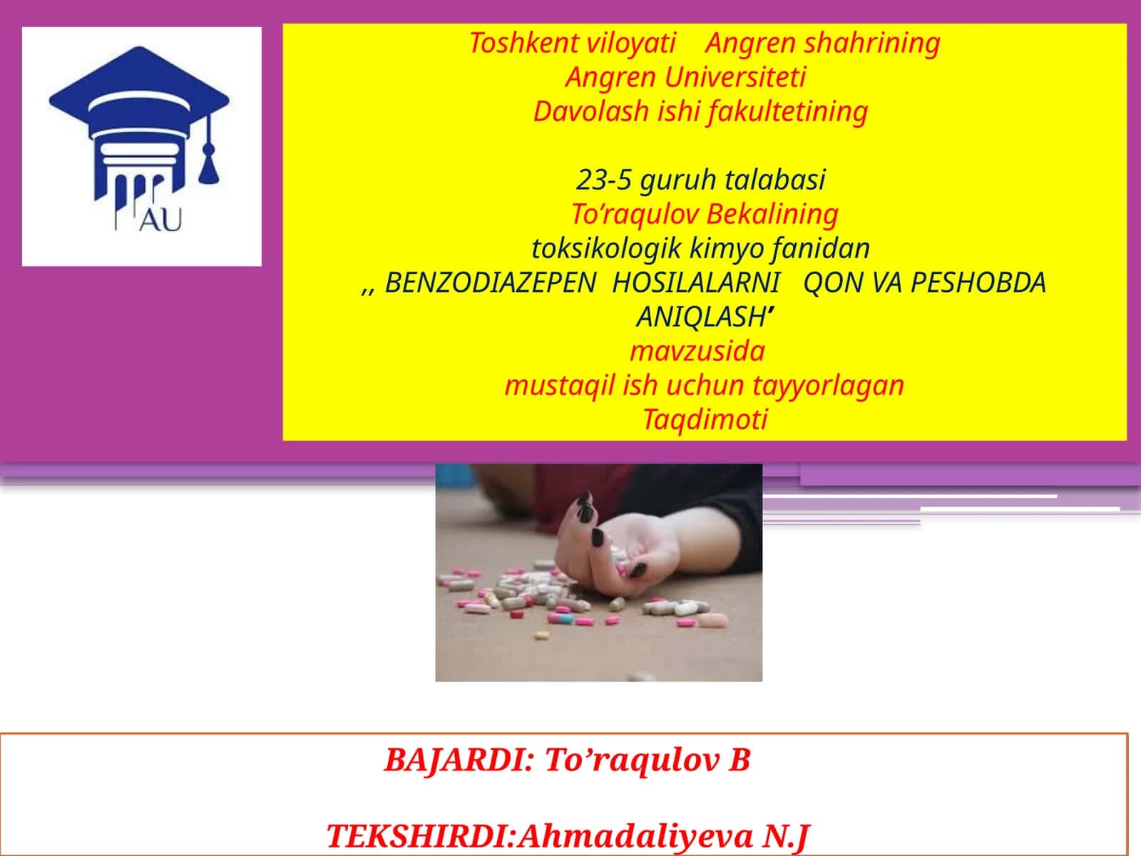 BENZODIAZEPEN HOSILALARNI QON VA PESHOBDA ANIQLASH 1