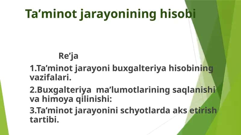 Ta’minot jarayonining hisobi 1
