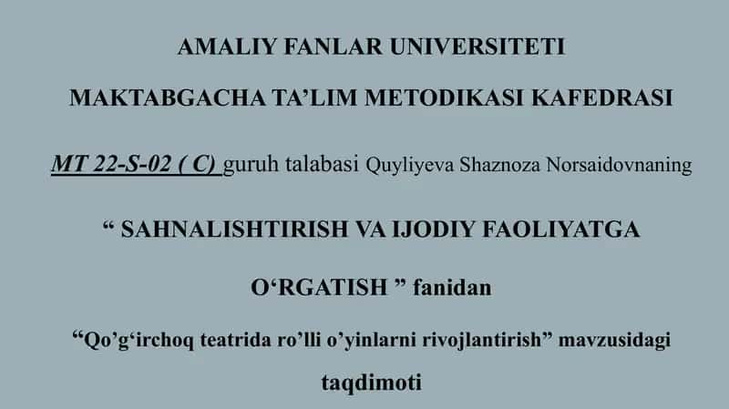 Qo’gʻirchoq teatrida ro’lli o’yinlarni rivojlantirish 1
