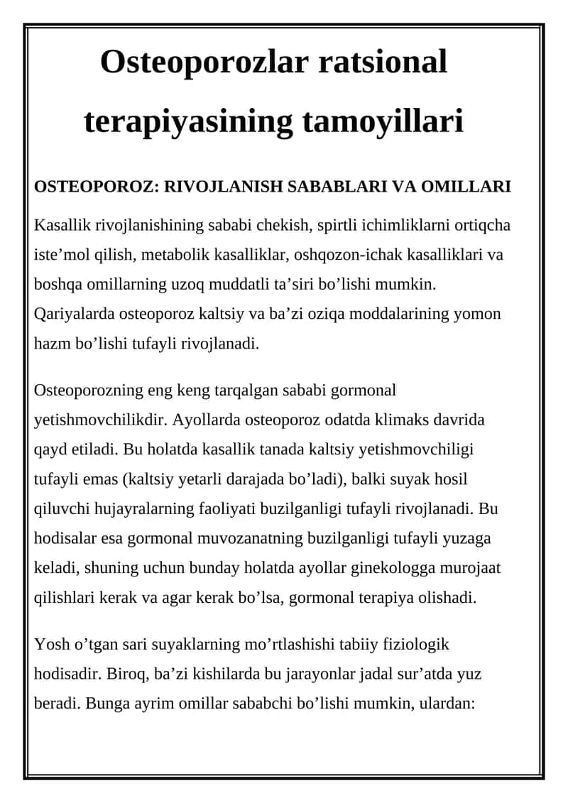Osteoporozlar ratsional terapiyasining tamoyillari 1