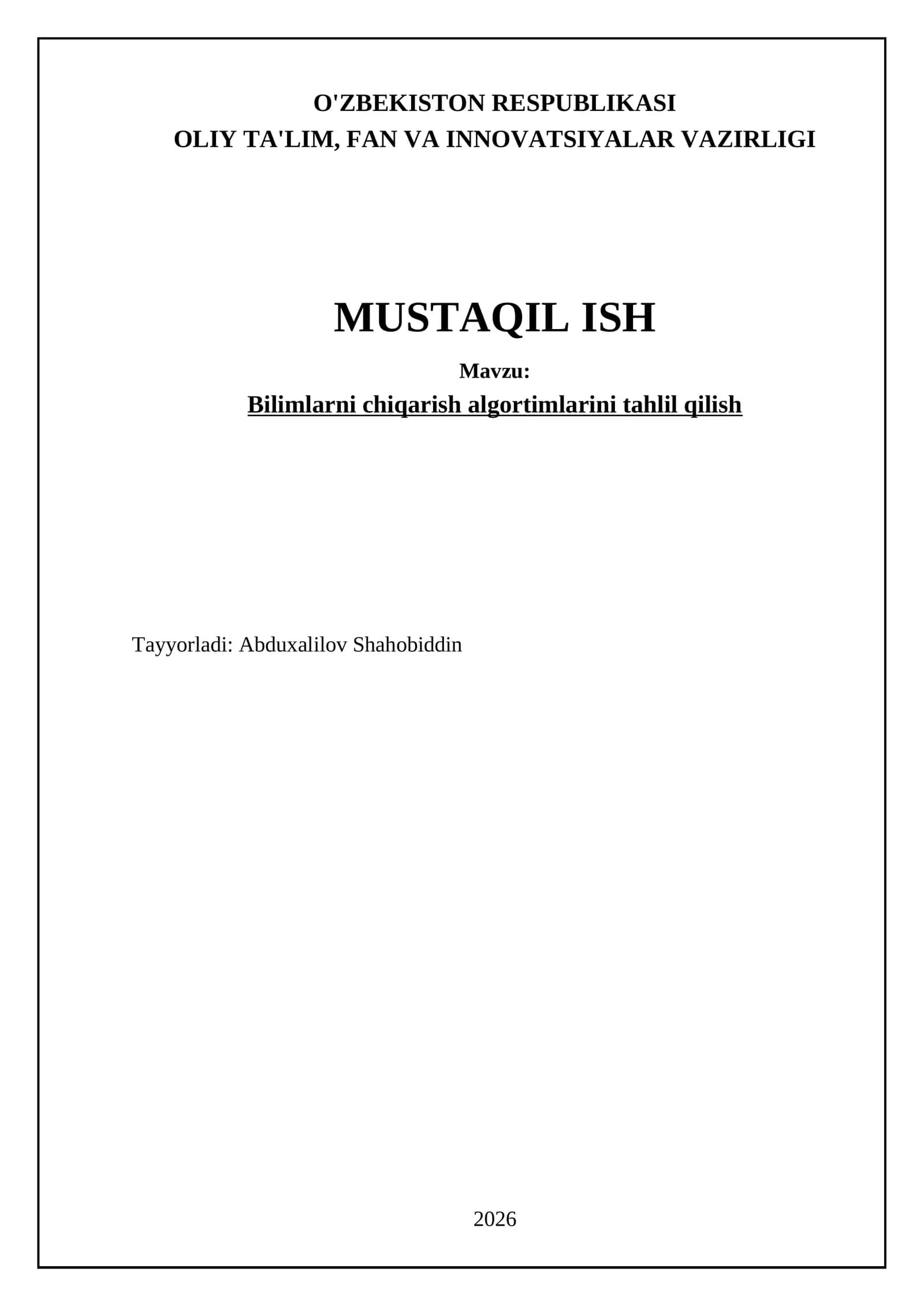 Bilimlarni chiqarish algortimlarini tahlil qilish 1