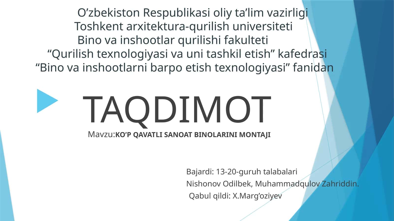 Ko’pqavatli sanoat binolarini montaji 1