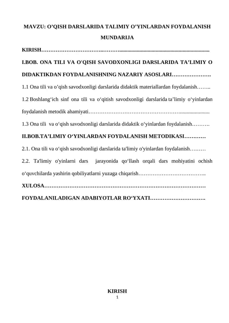 O’QISH DARSLARIDA TALIMIY O’YINLARDAN FOYDALANISH 1