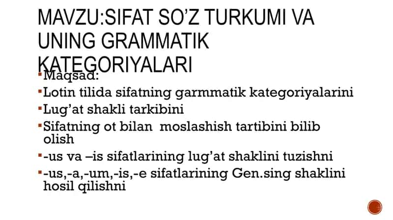 Lotin tili sifat so'z turkumi 1