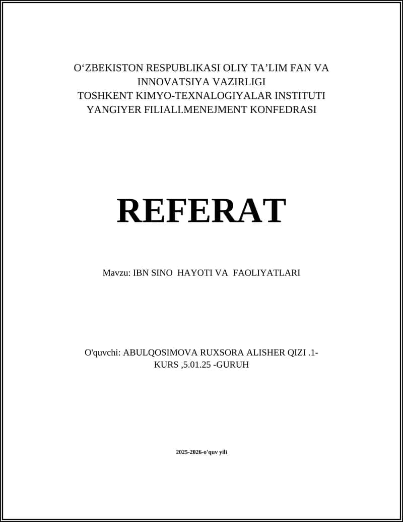 IBN SINO HAYOTI VA FAOLIYATLARI 1