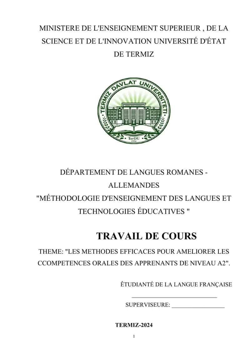 LES METHODES EFFICACES POUR AMELIORER LES CCOMPETENCES ORALES DES APPRENANTS DE NIVEAU A2 1