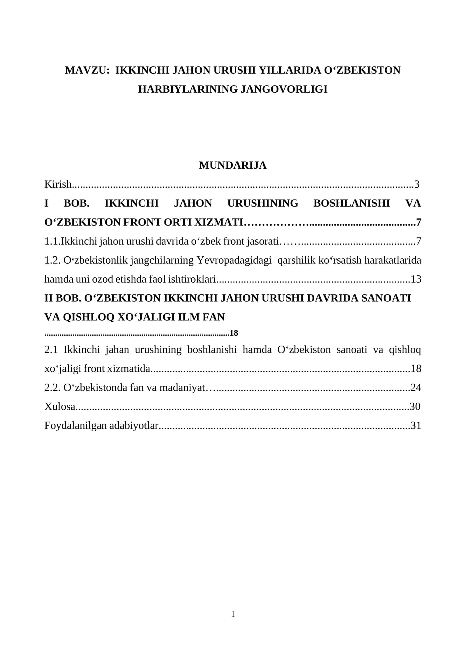 IKKINCHI JAHON URUSHI YILLARIDA OʻZBEKISTON HARBIYLARINING JANGOVORLIGI 1