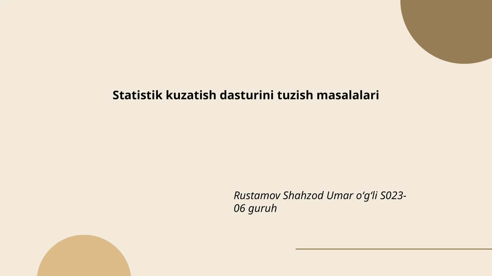 Statistik kuzatish dasturini tuzish masalalari 1
