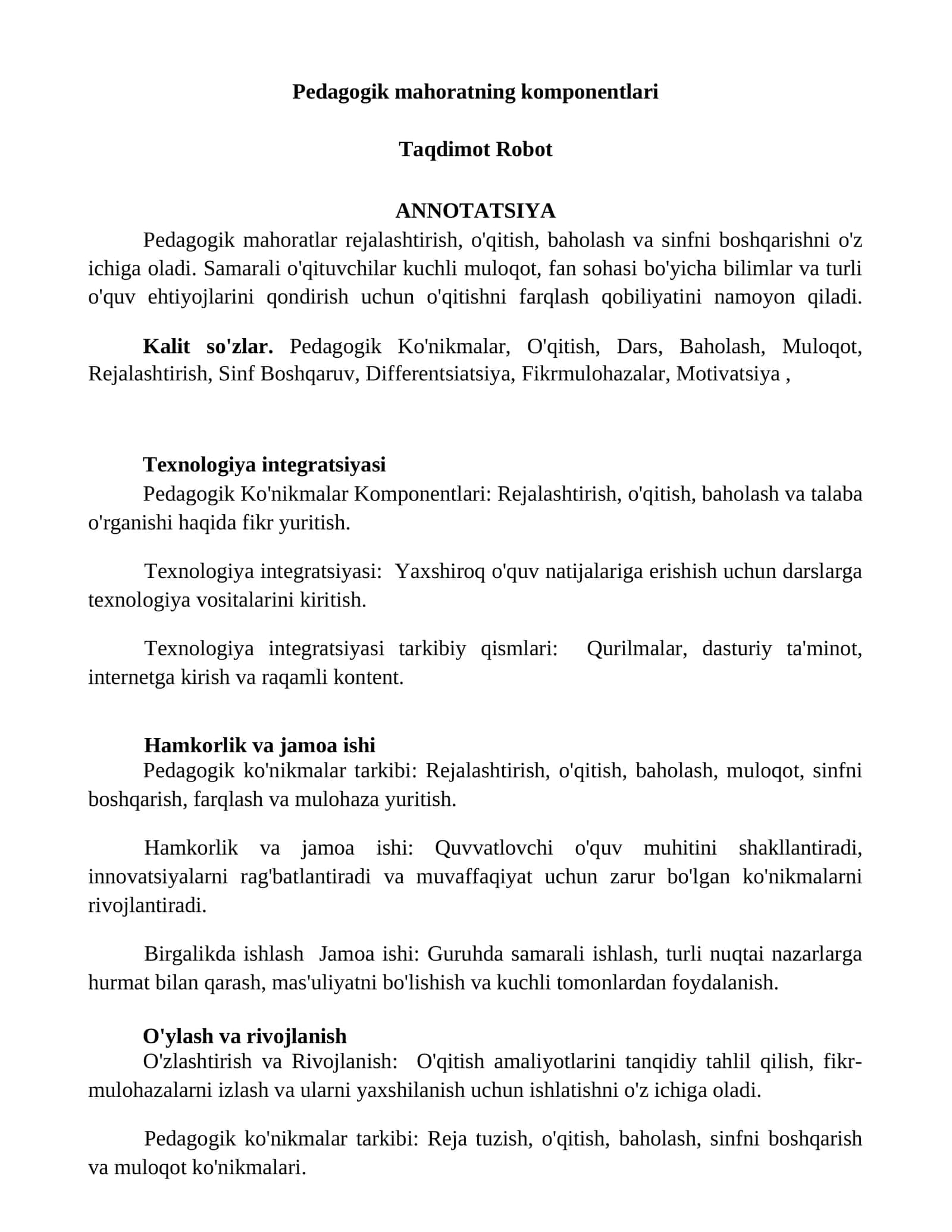 Pedagogik mahoratning komponentlari 1