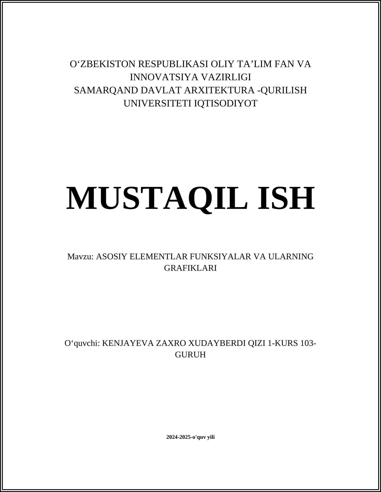 ASOSIY ELEMENTLAR FUNKSIYALAR VA ULARNING GRAFIKLARI 1