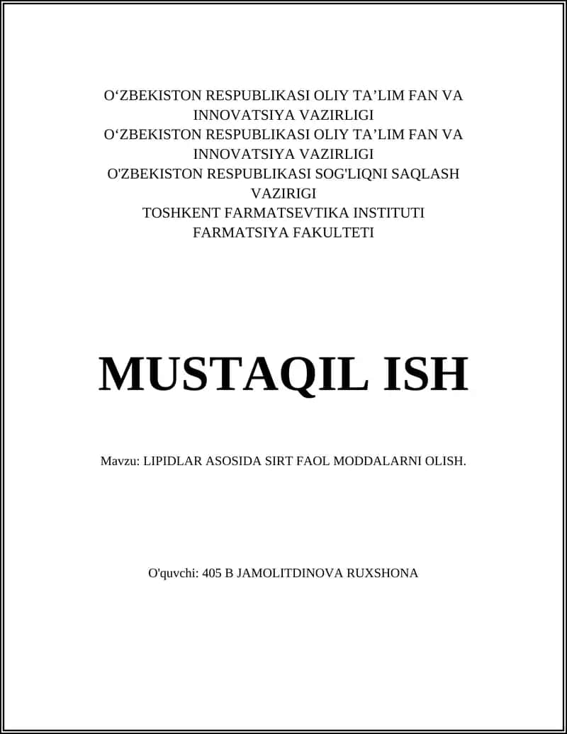 Lipidlardan sirt faollari sintezi 1