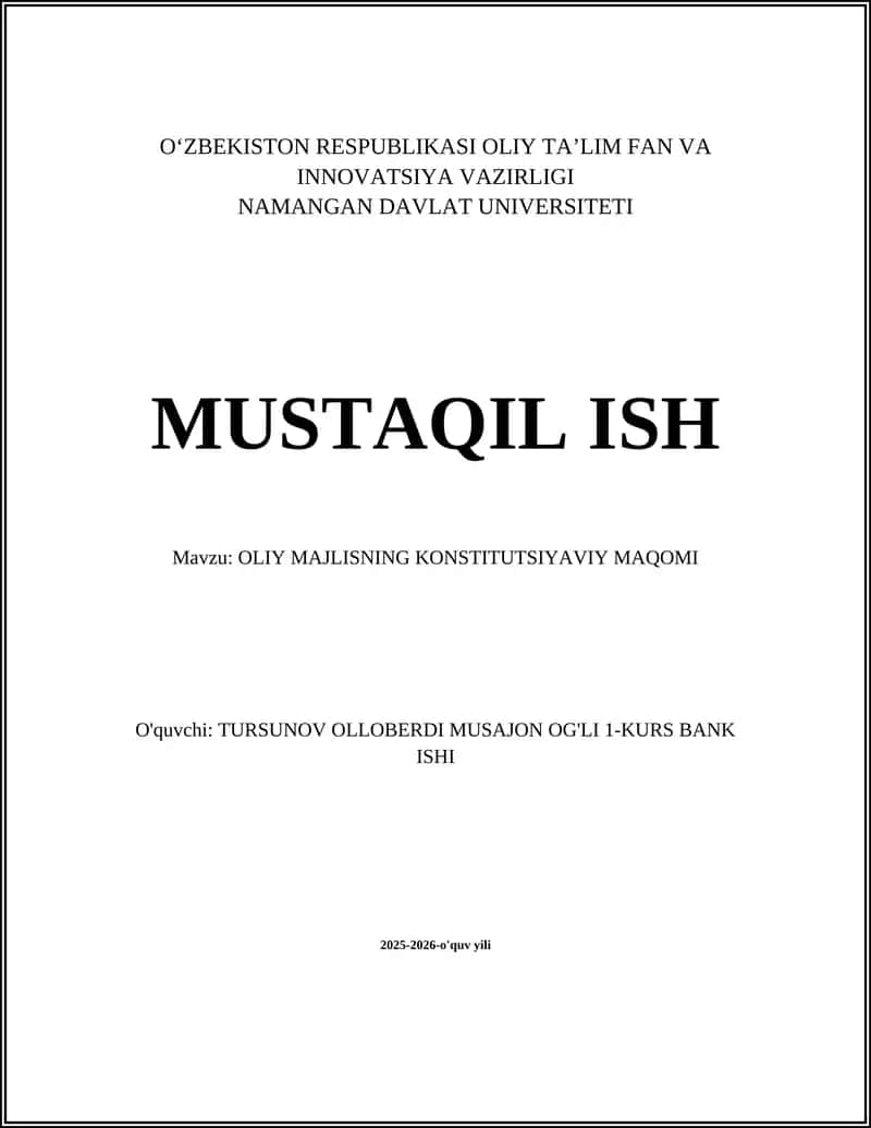 OLIY MAJLISNING KONSTITUTSIYAVIY MAQOMI 1