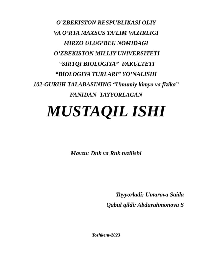 "Dnk va Rnk tuzilishi" 1