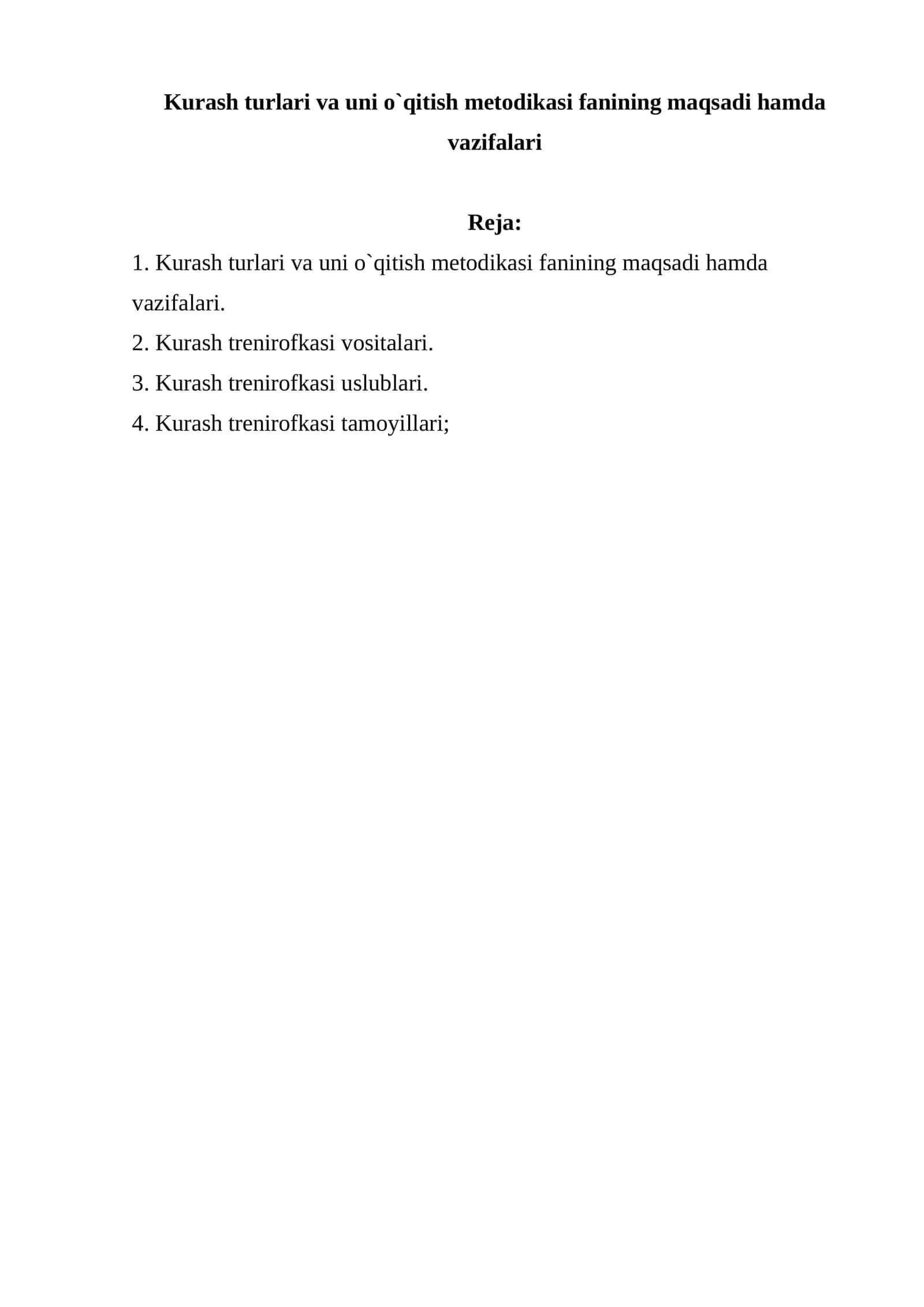 Kurash turlari va uni o`qitish metodikasi fanining maqsadi hamda vazifalari 1