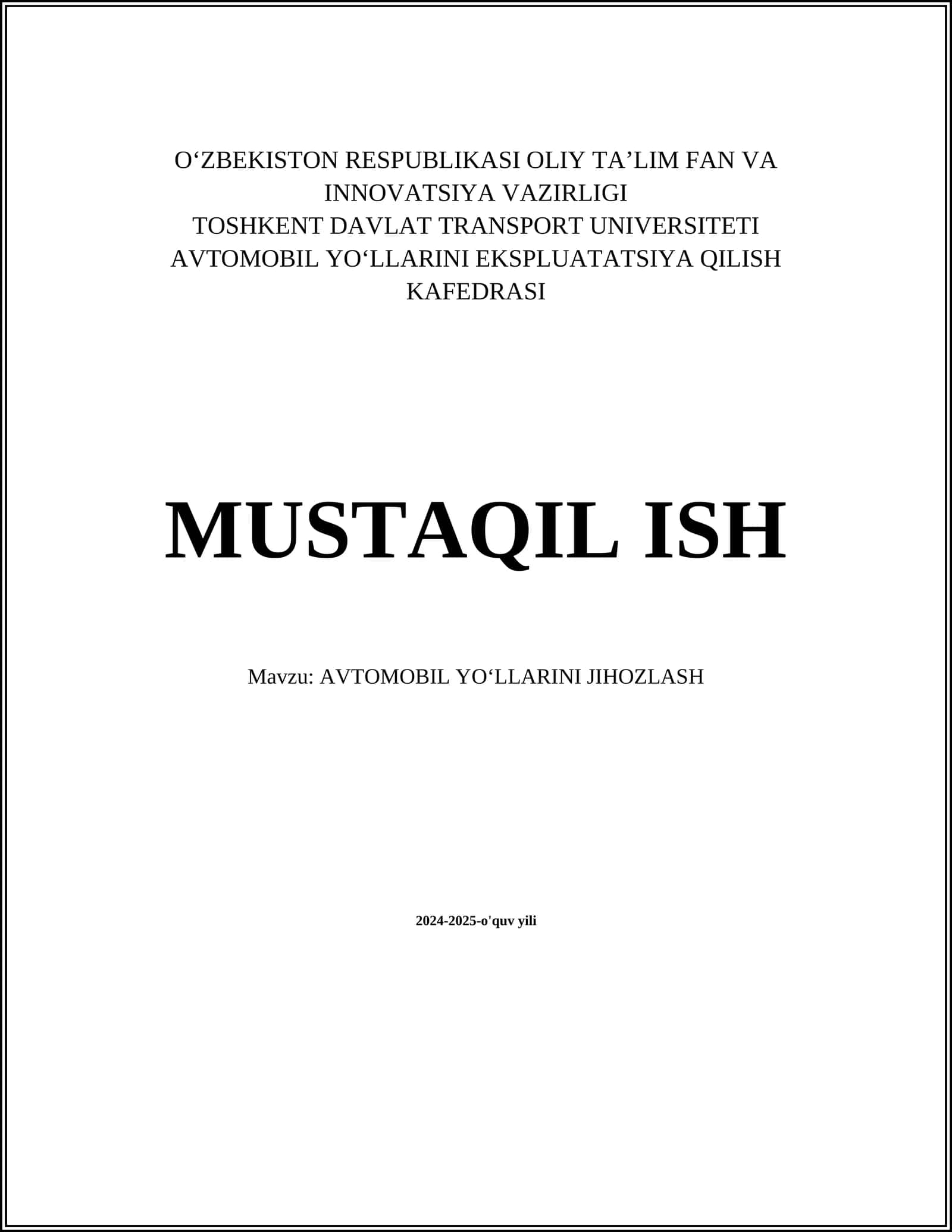AVTOMOBIL YO‘LLARINI JIHOZLASH 1