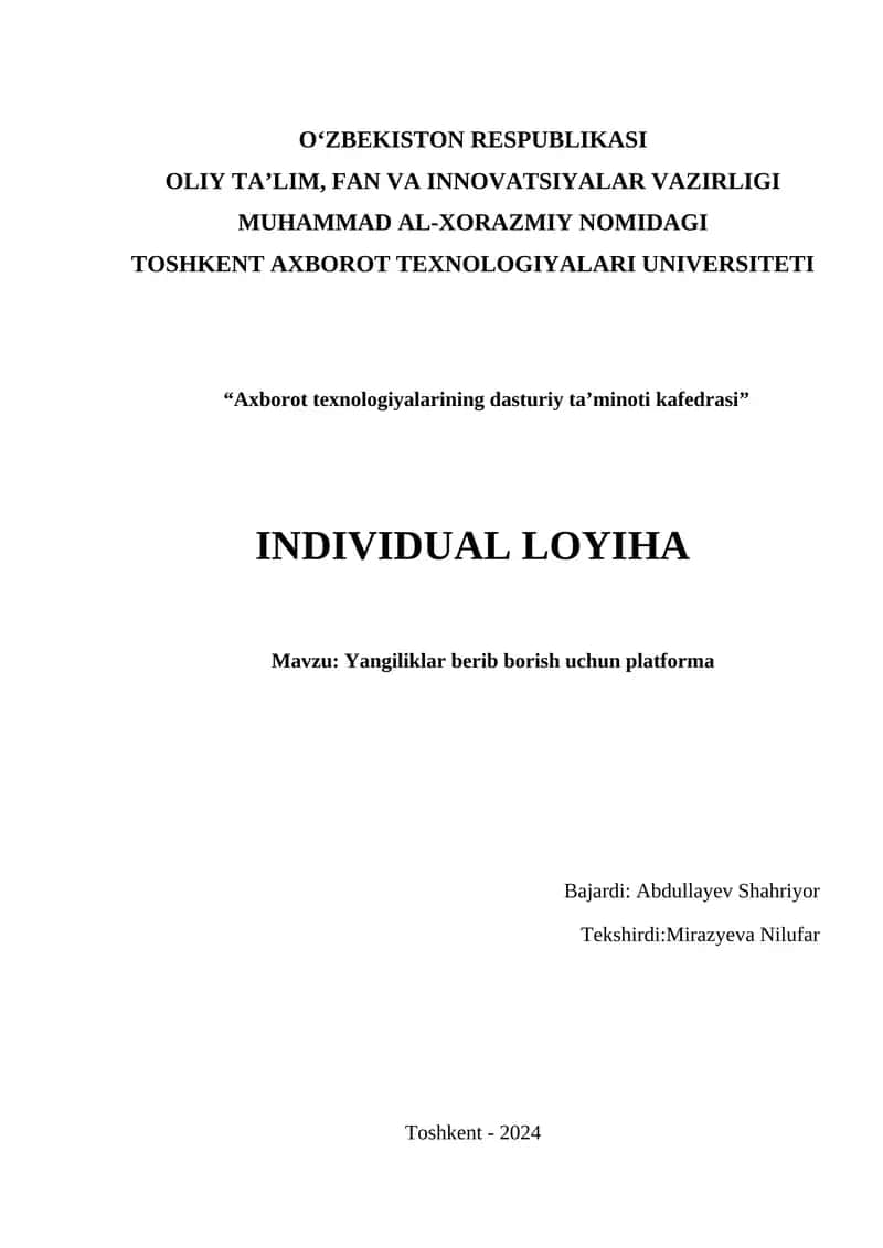 Yangiliklar berib borish uchun platforma 1
