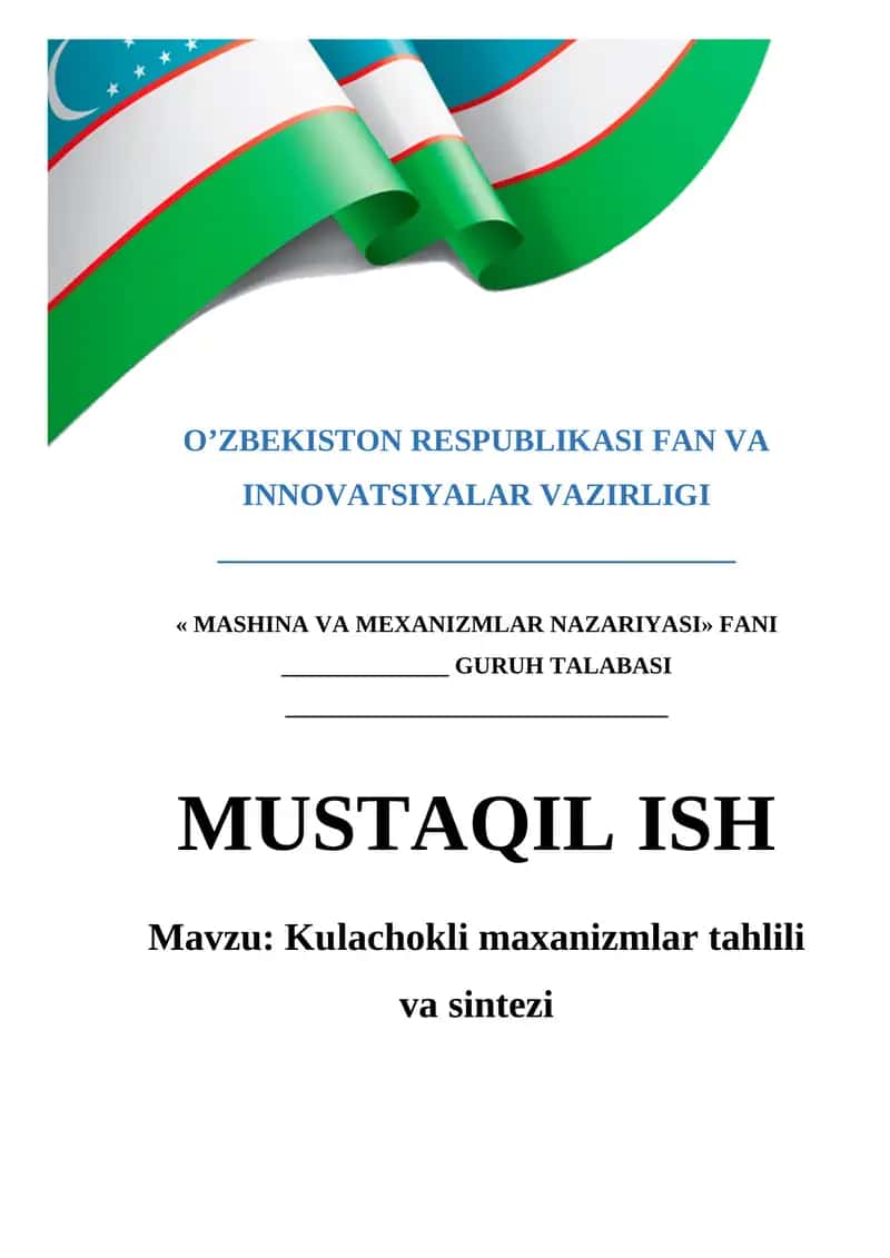 Kulachokli maxanizmlar tahlili va sintezi 1