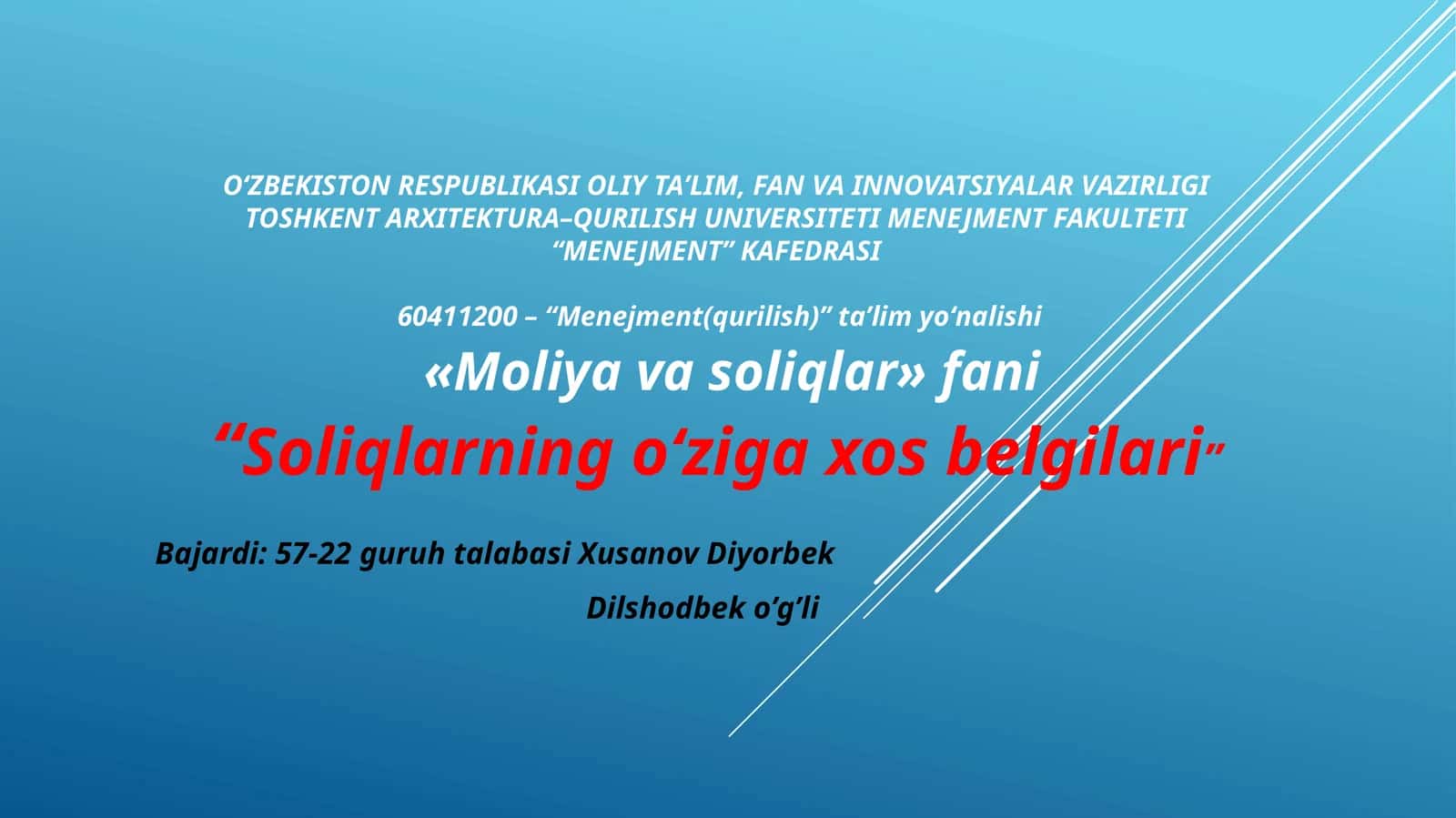 Soliqlarning o‘zigaxos belgilari 1
