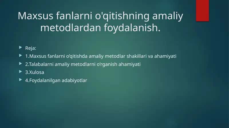 Maxsus fanlarni o'qitishning amaliy metodlardan foydalanish 1