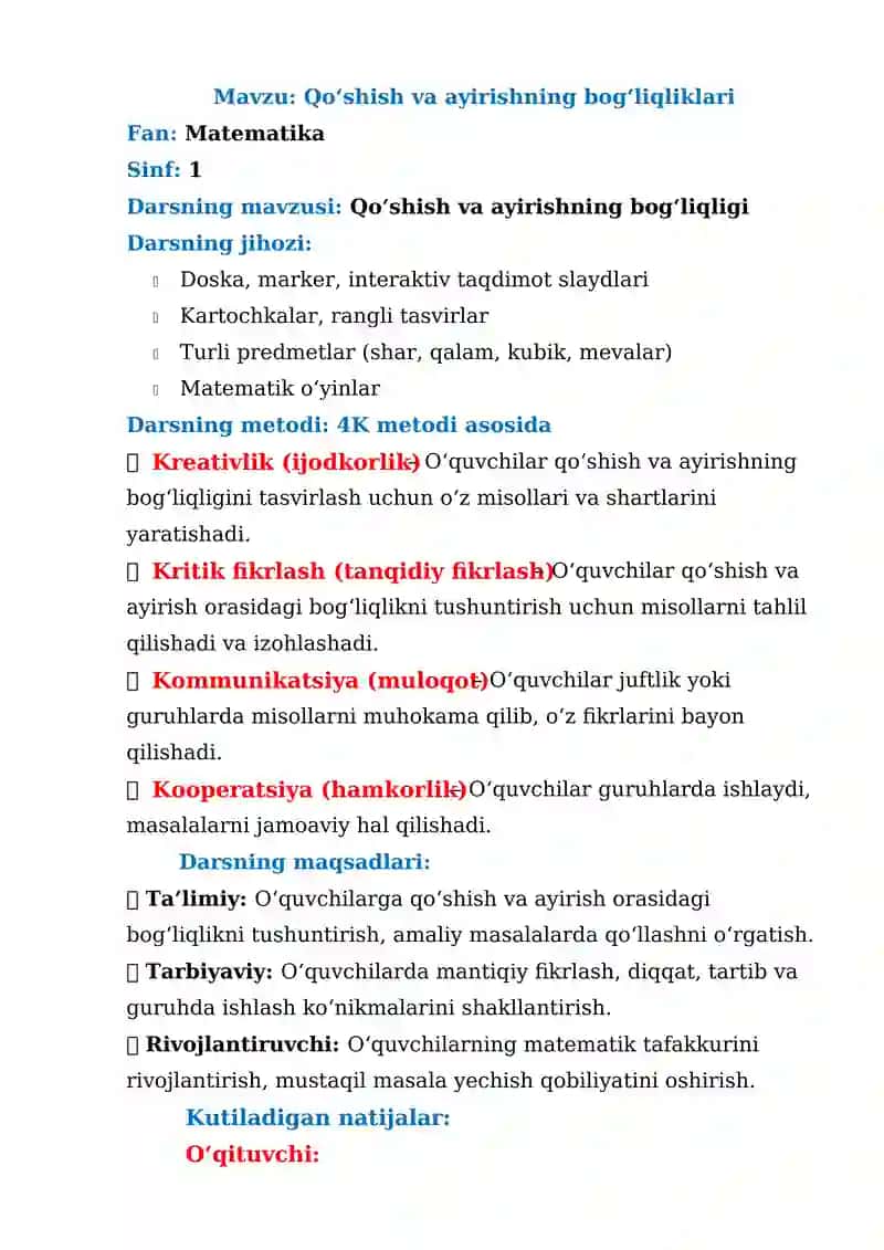 Qo‘shish va ayirishning bog‘liqliklari