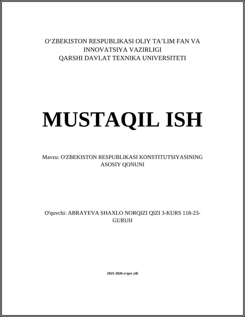 O'ZBEKISTON RESPUBLIKASI KONSTITUTSIYASINING ASOSIY QONUNI 1
