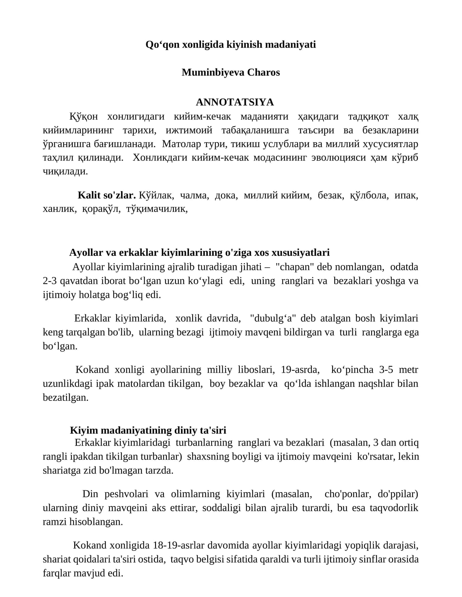 Qo‘qon xonligida kiyinish madaniyati 1