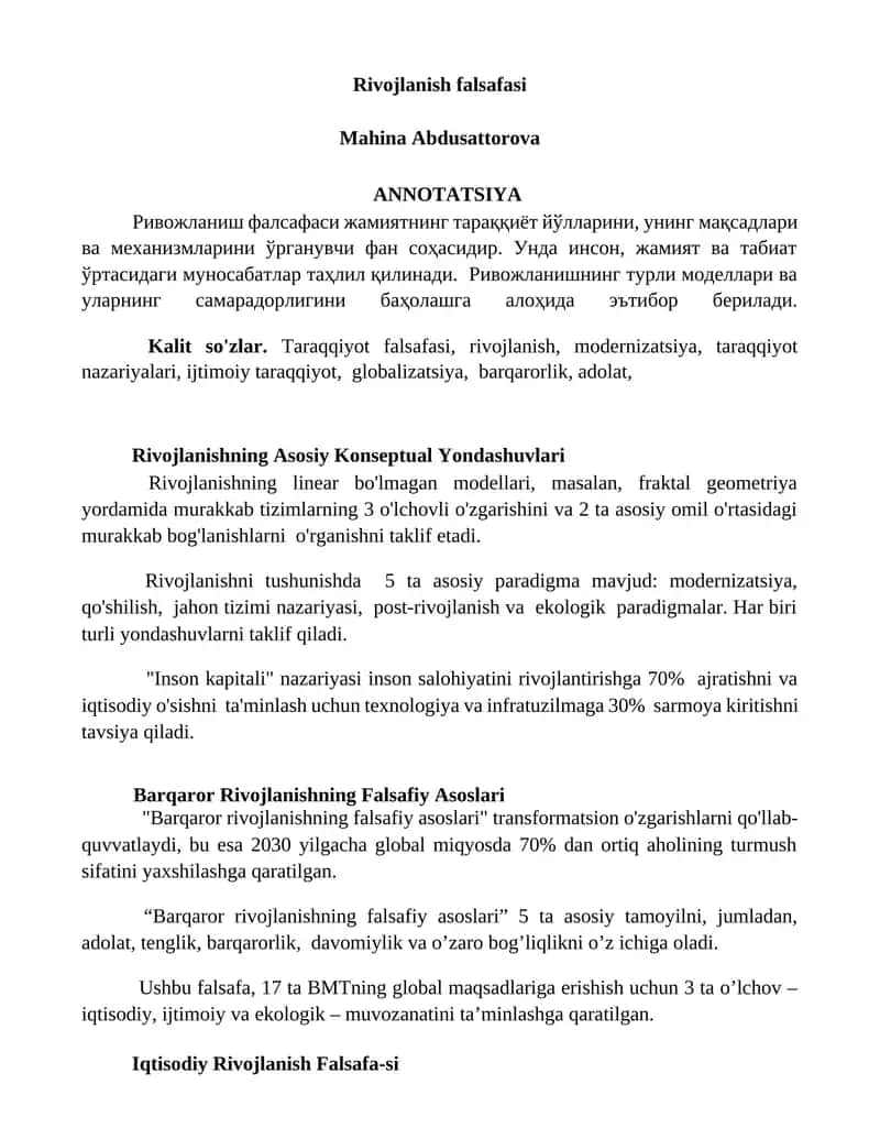 Rivojlanish falsafasi 1