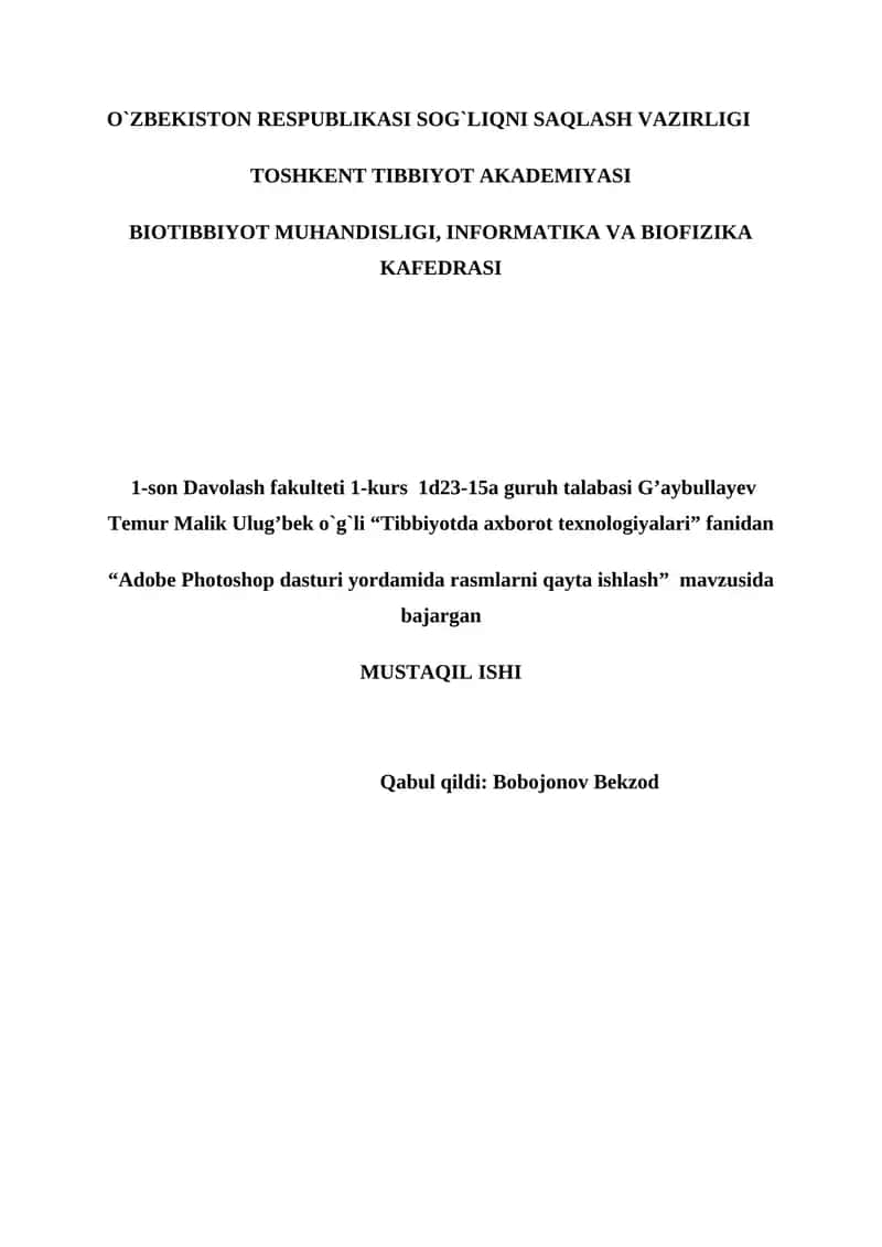 "Adobe Photoshop dasturi yordamida rasmlarni qayta ishlash" 1