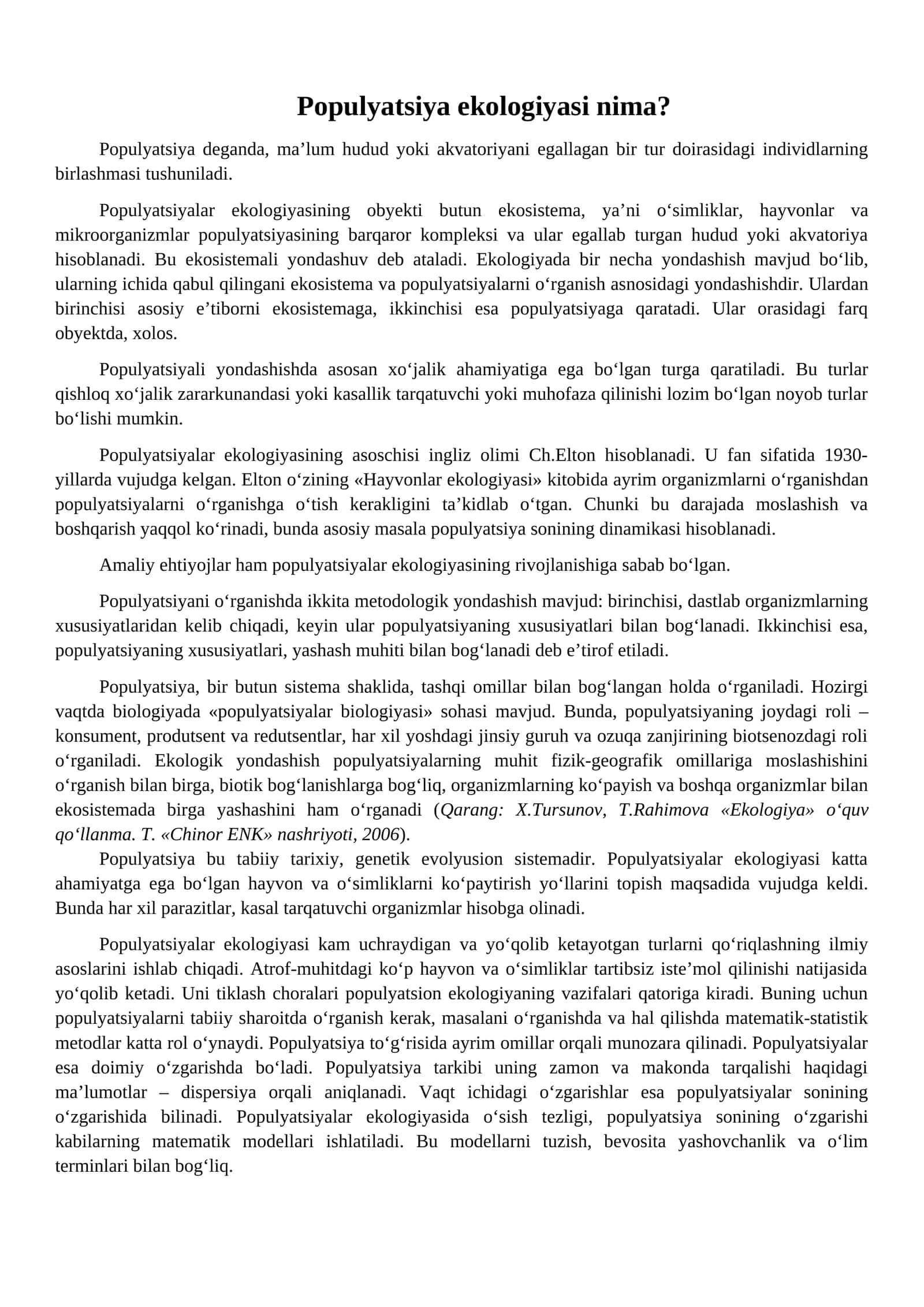 Populyatsiya Ekologiyasi 1