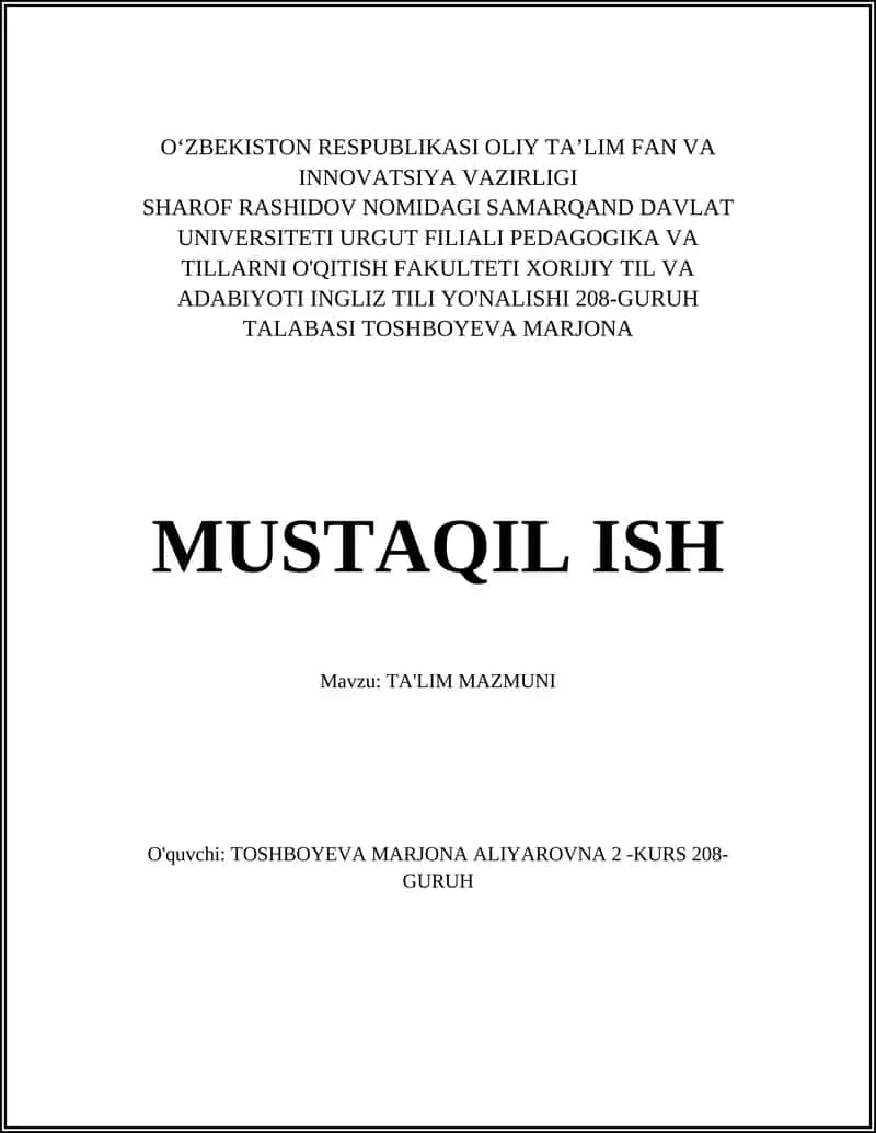 TA'LIM MAZMUNI 1