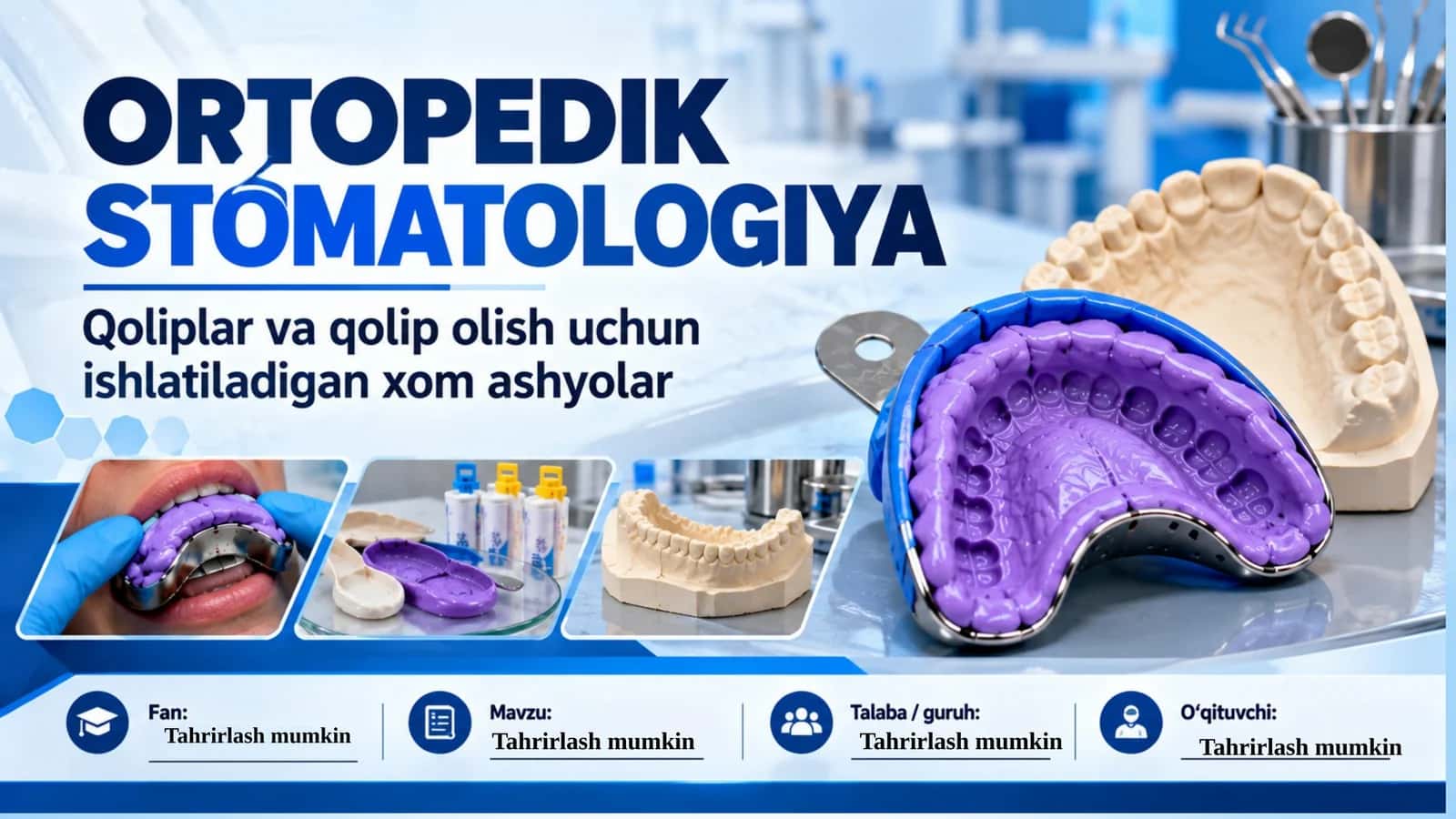 Ortopedik stomatologiya: Qoliplar va qolip olish materiallari | 20 Slayd 1