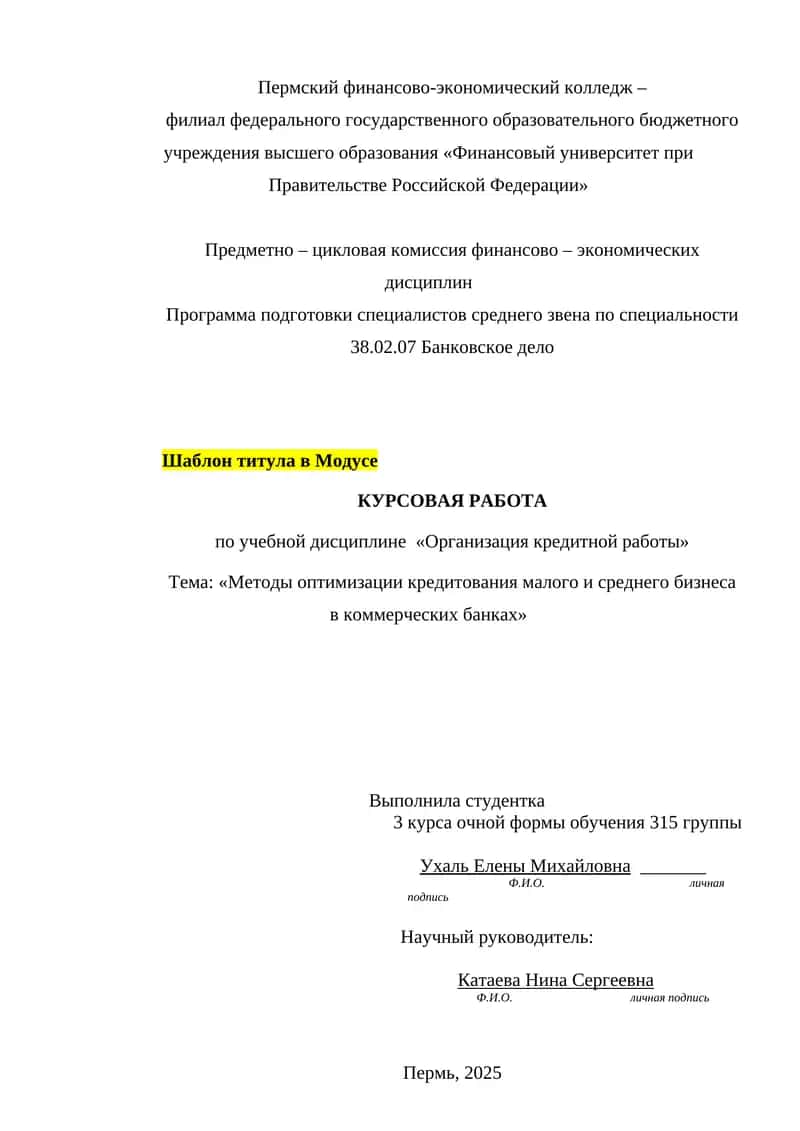 Методы оптимизации кредитования малого и среднего бизнеса в коммерческих банках 1