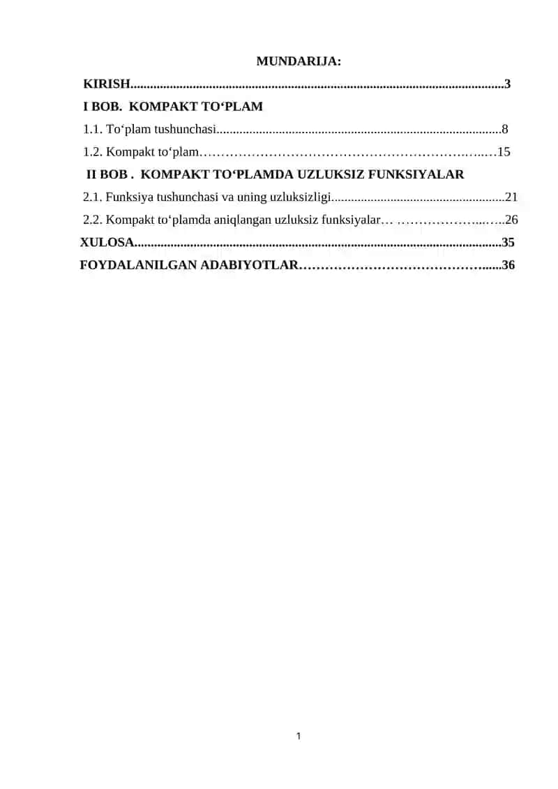 Kompakt To'plam, to'plamlar