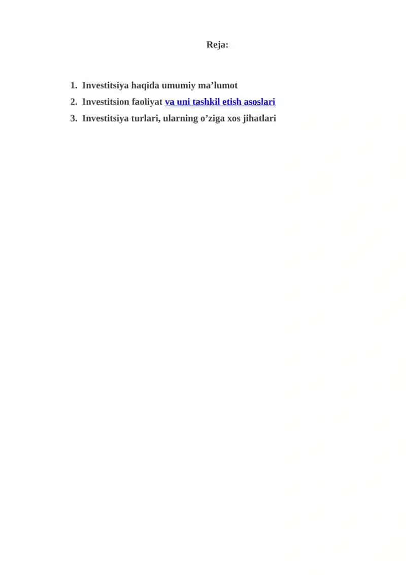 Investitsiya va uning turlari