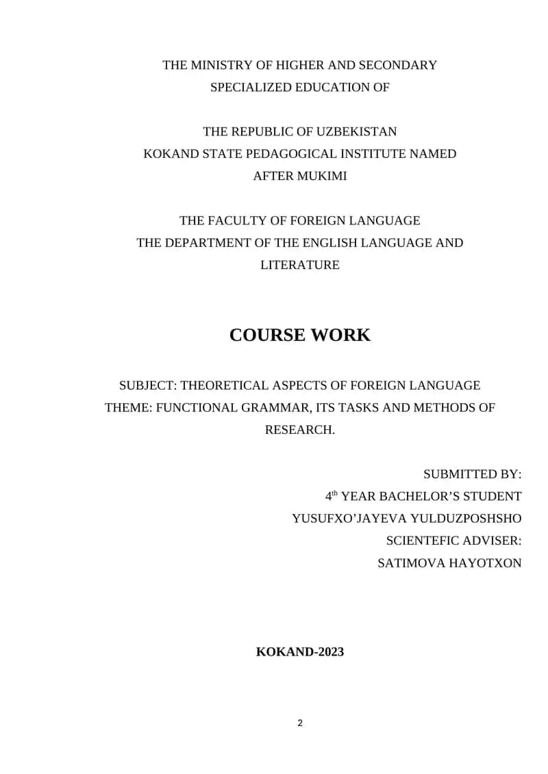 FUNCTIONAL GRAMMAR, ITS TASKS AND METHODS OF RESEARCH. 1