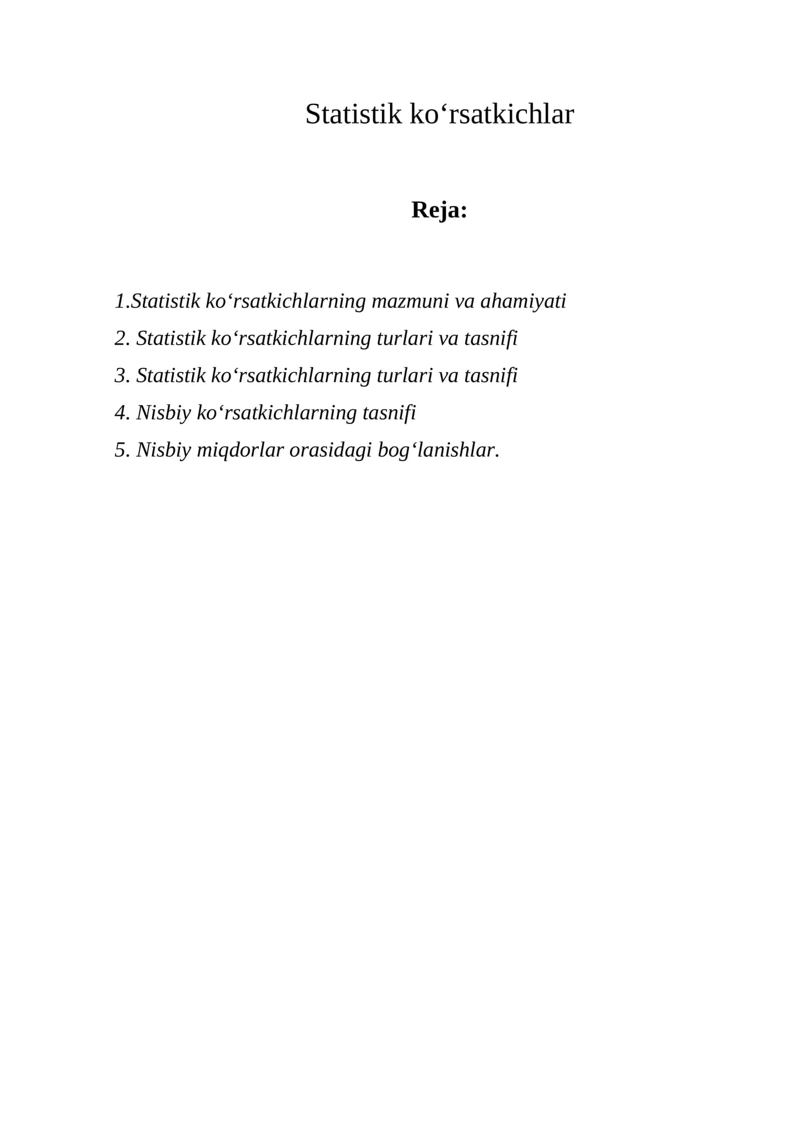 Statistik ko‘rsatkichlar 1