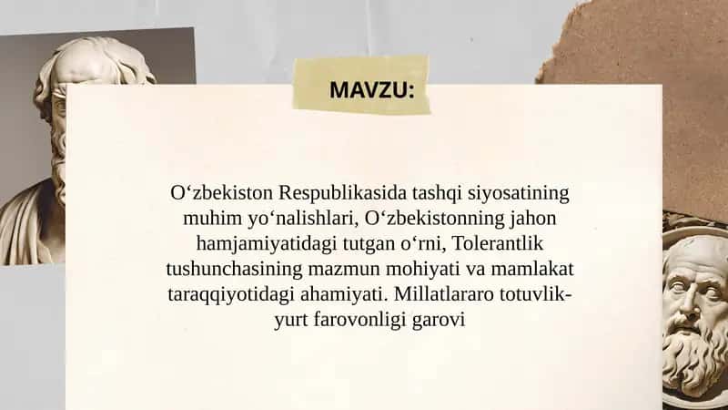 Oʻzbekiston Tashqi Siyosatining Asosiy Yoʻnalishlari 1